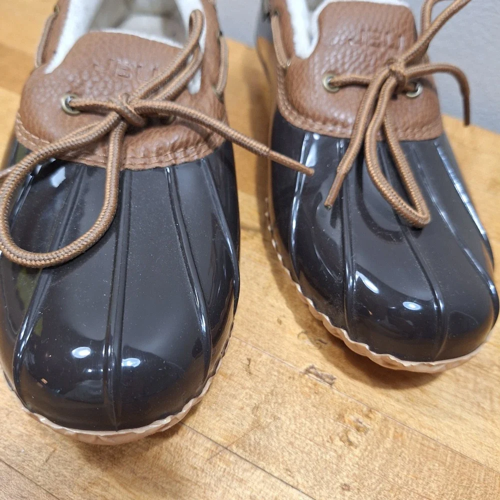 JBU Woodbury Duck Shoes Womens 8.5M Brown Waterproof Faux Fur Lined Rain Boots